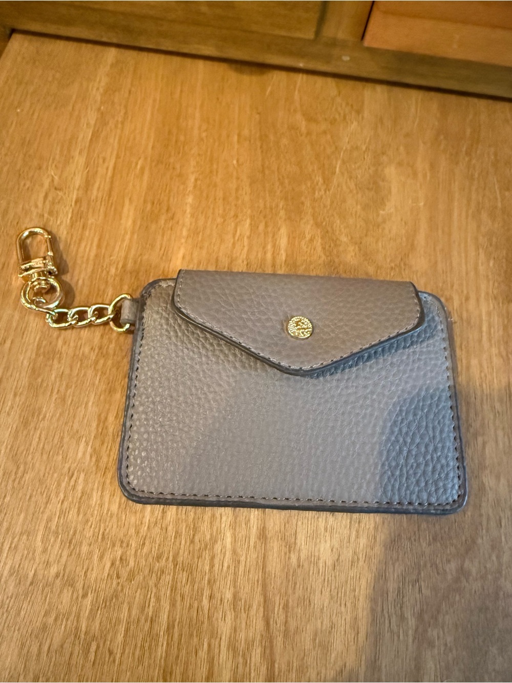 Anne Klein Taupe Leather Card Case Keychain with Gold Hardware NWOT